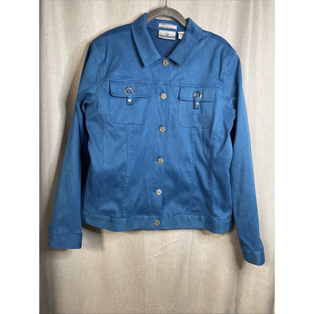 Erin London Jacket Women’s Size Large -Blue Ribbed Velvet-Like Stretch Versatile